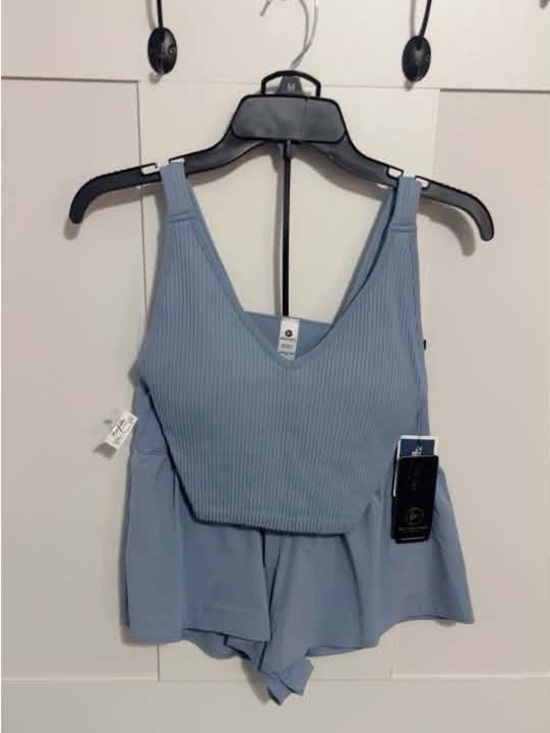 90 Degree By Reflex Tops - 90 Degree By Reflex Light Blue Ribbed V‑Neck Tank and Short Set